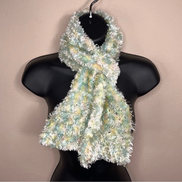 Pastel Green Fuzzy Knit Scarf Womens Colorful Soft Comfortable - Picture 8 of 10